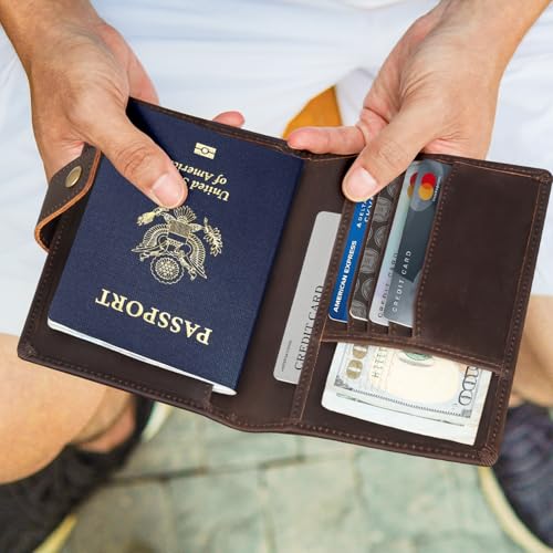 Polare Slim RFID Blocking Leather Passport Holder Travel Bifold Wallet For Men (Dark Brown(Snap Version))4