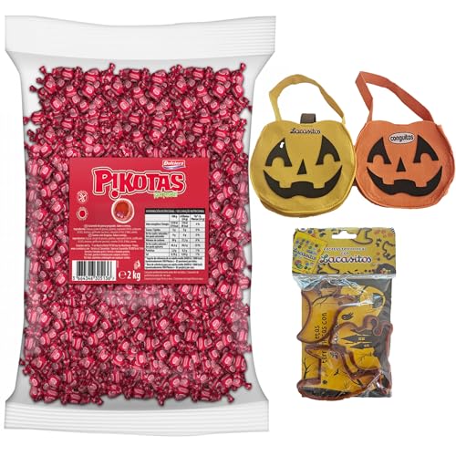 Surtido especial de Halloween con Pikotas Cereza Bolsa 2Kg, Bolsa Calabaza Lacasitos Y Conguitos y Molde Lacasitos – Sabor que da escalofríos