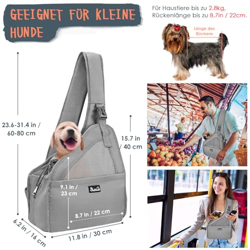 Eyein Hundefreundlich Tragetücher Hunde, atmungsaktiv Hände frei Reisetasche für kleine Haustiere mit verstellbaren Trägern Hartfaserplattenboden Sicherheitsgurt, für Hunde unter 2.8kg, Grau