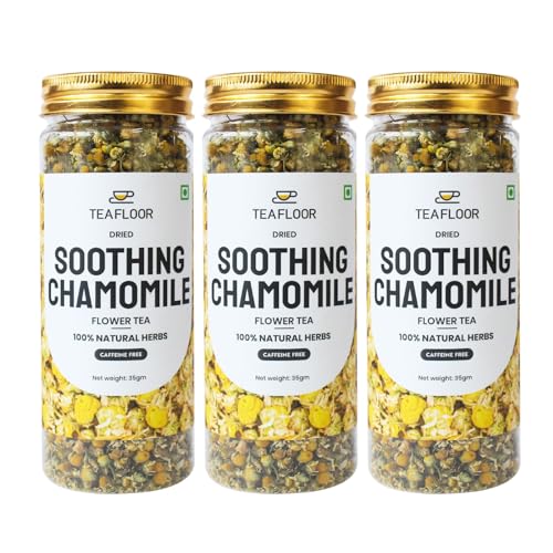 Image of TEAFLOOR Soothing Chamomile Tea 105g (100+ Cups)| (Pack of 3)| Herbal Relaxation Drink for Mind & Body Balance | 100% Pure Dried Chamomile Flowers ||
