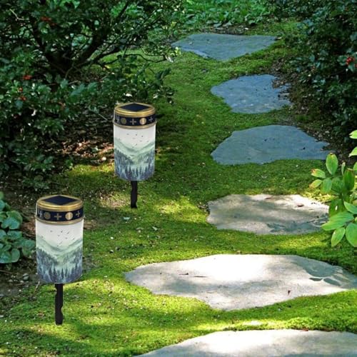 Image of Forest Pattern Cemetery Solar Lights Water Resistant LED Flameless Candle Grave Lights Solar Powered Grave Decor Memorial Gift Outdoor Garden Decor Light for Prayer 2 Pcs