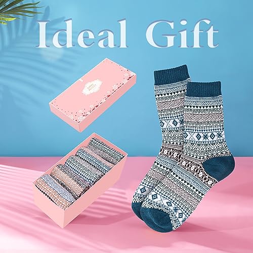 Image of ICEIVY Socks Women, Soft Knit Wool Winter Thick Warm Cabin Fuzzy Crew Women Socks 5 Pack