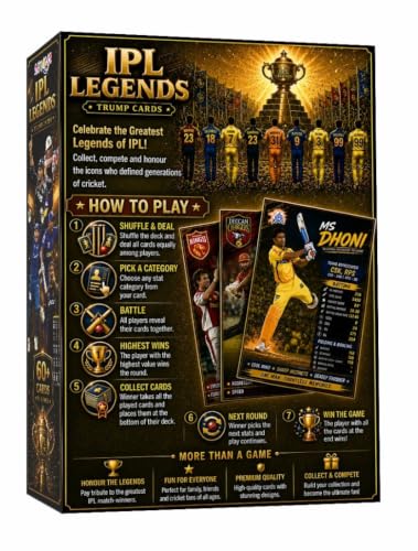 Image of Aamango IPL Legends Trump Cards - 60+ Premium Collectible Cricket Cards | IPL Icons & Champions | Compare Player Stats | Family Card Game | Cricket Gifts for Fans & Collectors | Ages 13+