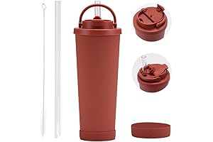 Ceramic Coated Tumbler: 28oz Insulated Coffee Mug with Flip Lid & Handle