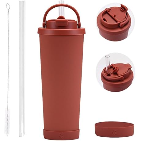 Ceramic Coated Tumbler: 28oz Insulated Coffee Mug with Flip Lid & Handle