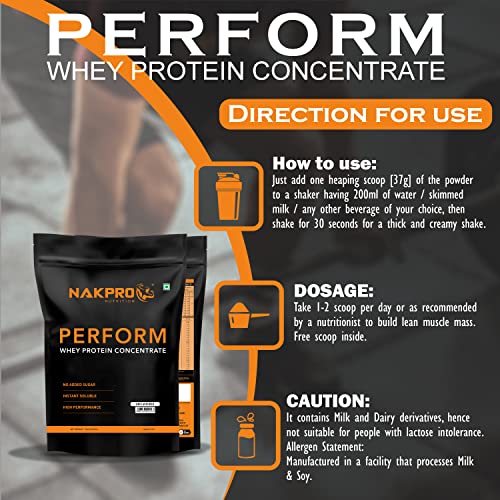 Image of NAKPRO NUTRITION Perform Whey Protein Concentrate | 1kg Unflavoured | 26g protein, Trustified Certified