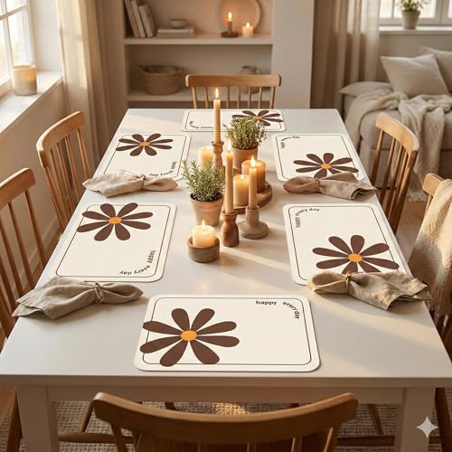 Image of YELONA Leather Dining Table Placemats Set of 6 - Waterproof, Heat Resistant, Anti-Slip, Easy to Clean Table Mats for Dining Table, Kitchen & Home Decor (Chocolate Brown, 40 x 30 cm)