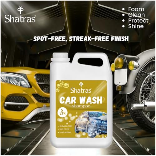 Image of Shatras Car Wash Shampoo - High Foam Car Cleaning Liquid | pH Neutral Formula | Scratch-Free Wash | Deep Cleaning & Extra Shine | Suitable for All Vehicles - 5L (YELLOW)