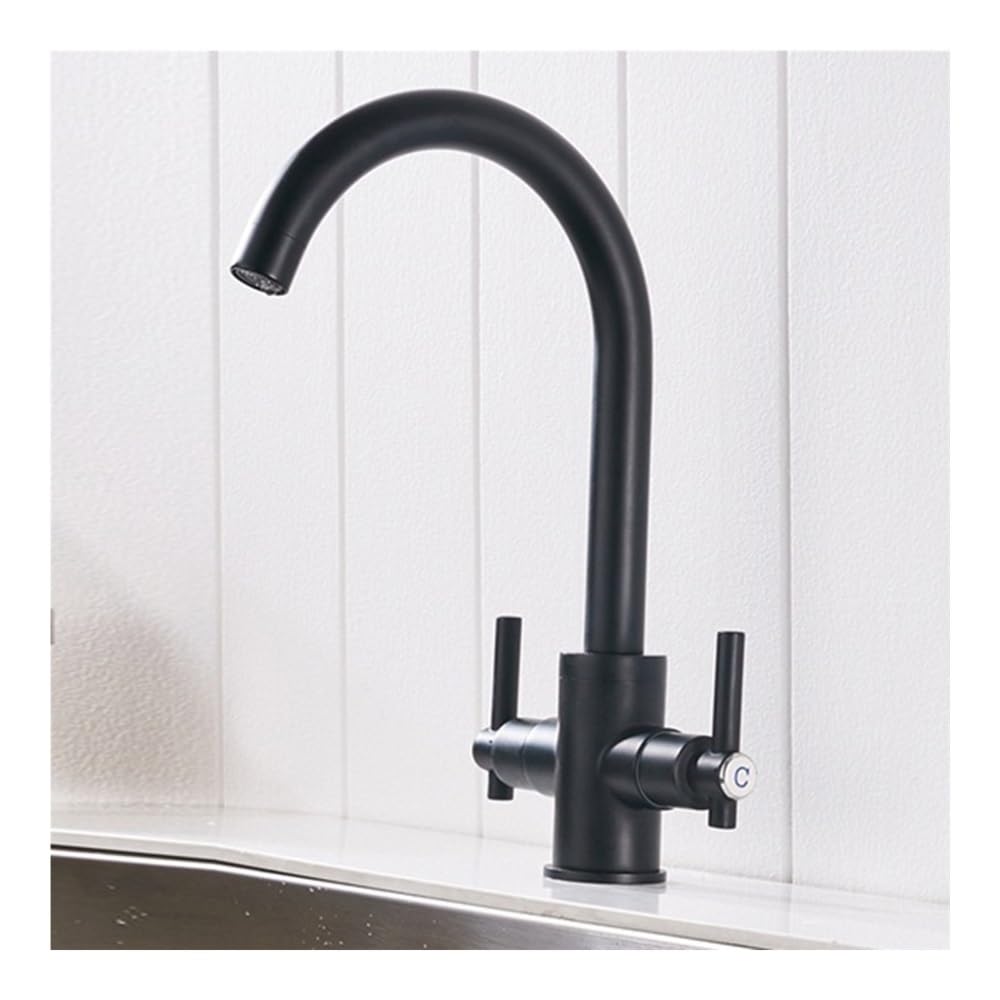 Kitchen Faucets Double Hands Bathroom Sinks Mix Water Tap XT-12(Black)