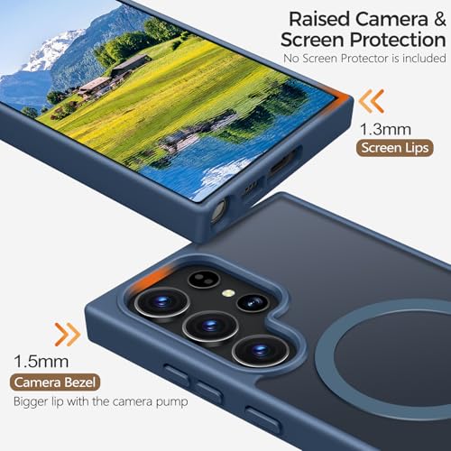 Image of Rayboen for Samsung Galaxy S23 Ultra Case Magnetic, [Compatible with Magsafe] Protective Skin Finish Matte Phone Cover for Samsung S23 Ultra with Translucent Hard Back & Soft Edge, Matte Blue