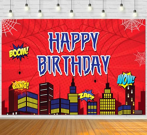 Image of IndoTribe Spidey and Friends Birthday Backdrop 6x4 ft - Spidey Birthday Decorations for Kids, Superhero Party Decorations Backdrop, Spidey and His Amazing Friends Birthday Banner Background