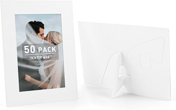 Golden State Art, Pack Of 50, 4X6 Paper Picture Frames With Easel, Photo Frame Cards, Diy Cardboard White