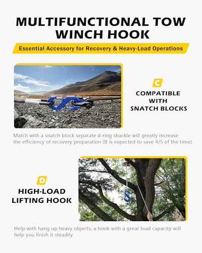 Image of 3 /8 inch Tow Hook, S-Shaped Winch Hook, 33,000lbs Breaking Strength, G80 Heavy Duty Forged Steel, Fast Connect Easy Release Winch Shackle Towing Hook for Trucks, SUVs, ATVs, Trailers, Blue