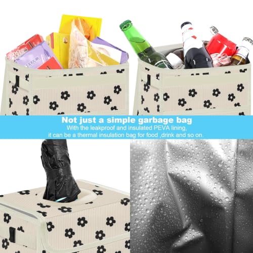 Image of Femuar Leak Proof Car Trash Can with Lid, Collapsible Hanging Waterproof Car Trash Bag with Mesh Pocket for SUV Front Seat Headrest, Large /Beige Flower