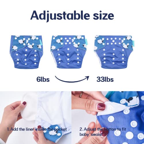 Image of HappyFlute 4 Sets Newborn Baby Cloth Pocket Diapers One Size Adjustable Reusable for Baby Boys and Girls(No Inserts,Yellow)