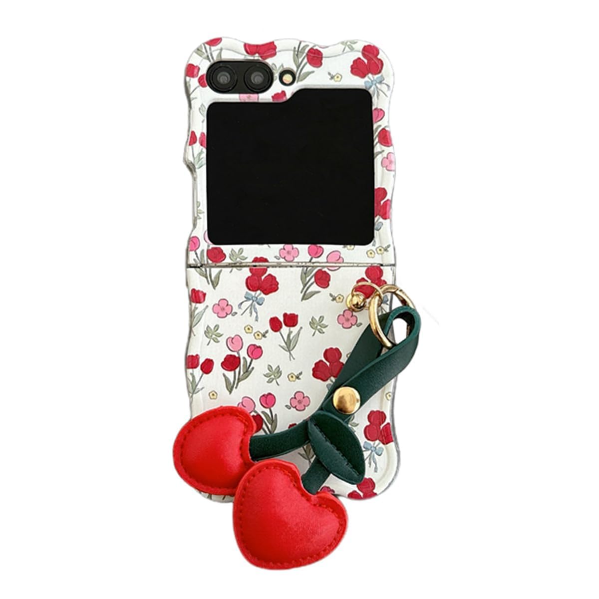 QYFZXLV Cute Tulip Flower Pattern Design Cover for Samsung Galaxy Z Flip 7(2025 Release),Funny Galaxy Z Flip 7 FE Phone Case with Cherry Keychain for