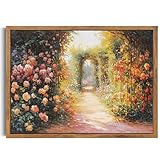 Bluebubble Framed Canvas Print Wall Art, Vintage Cottage Rose Pathway to Morning Wall Art Home Decor, Canvas Classical Floral Oil Painting for Living Room, Office Decor, 12'x16' Natural