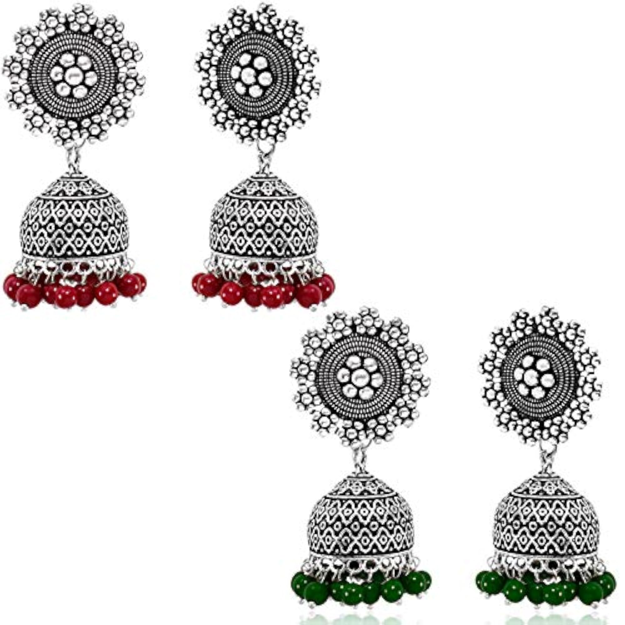 Women's German Silver Oxidised Jhumka Pearl Earrings, Traditional