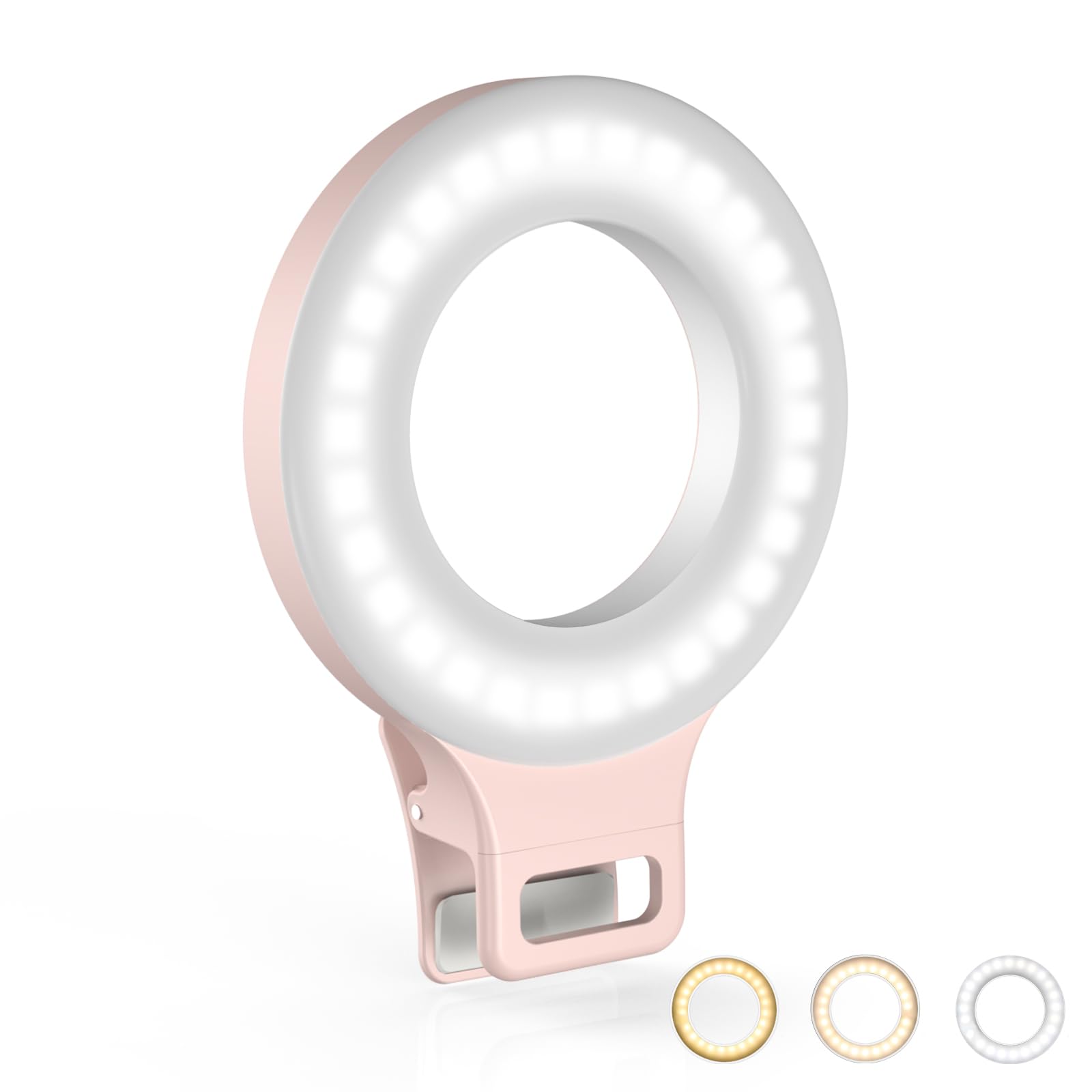 Kimwood - Anello luminoso con clip, ricaricabile, 60 LED, per selfie, telefono, laptop, tablet
