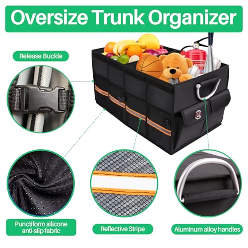 Image of Trunk Organizer, LIBZAKI Cargo Organizer, Premium Multi Compartments Collapsible Portable Trunk Storage for auto, SUV, Truck, Minivan -Black