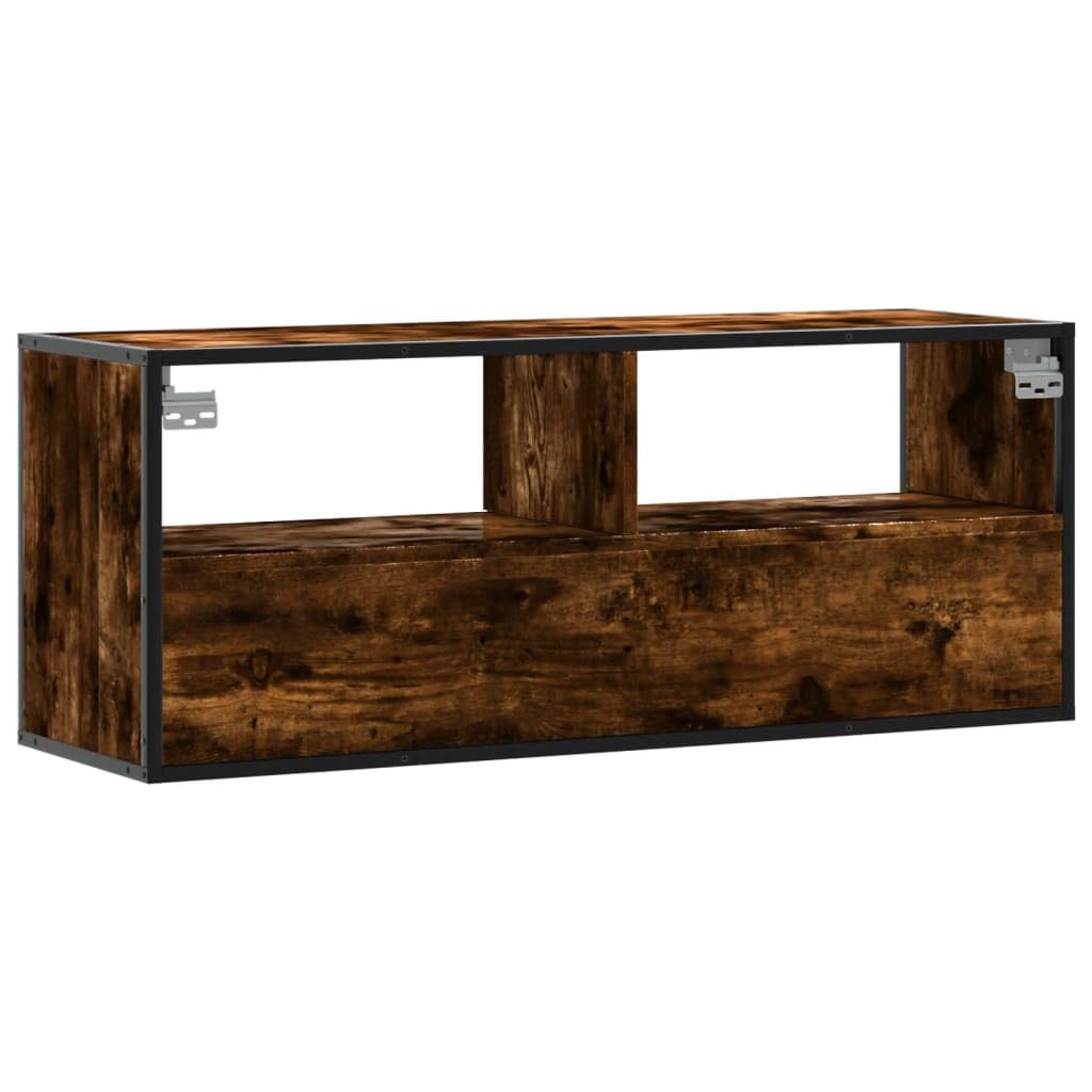 TV-Schrank Räuchereiche 100x31x39,5 cm, Holzwerkstoff und Metall, industrielles Design, stabil, langlebig, für Wohnzimmer, Media Center, modernes Fernsehregal