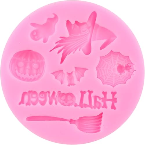 Miniatura 4 de Mujiang Molde de silicona para Halloween, molde de calabaza para fondant, molde de cabeza de esqueleto, fantasma, araña, murciélago, bruja para