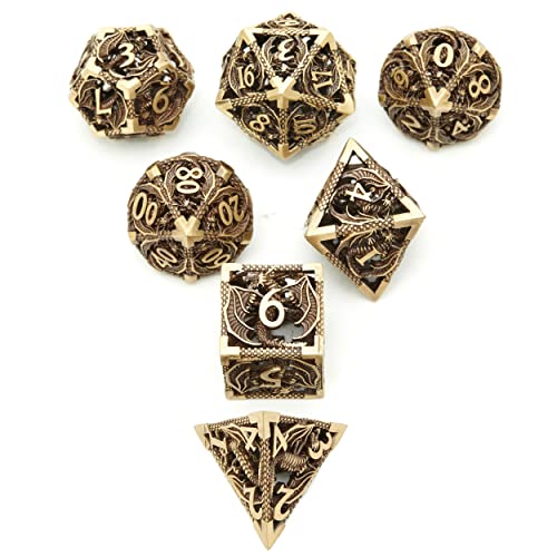 Image of DND Dice Set Metal Dice Dungeons and Dragons Dice Gift Polyhedral Dice Set Role Playing Dice D20 Hollow Polyhedral dice Set for Dungeons and Dragons RPG MTG Table Games