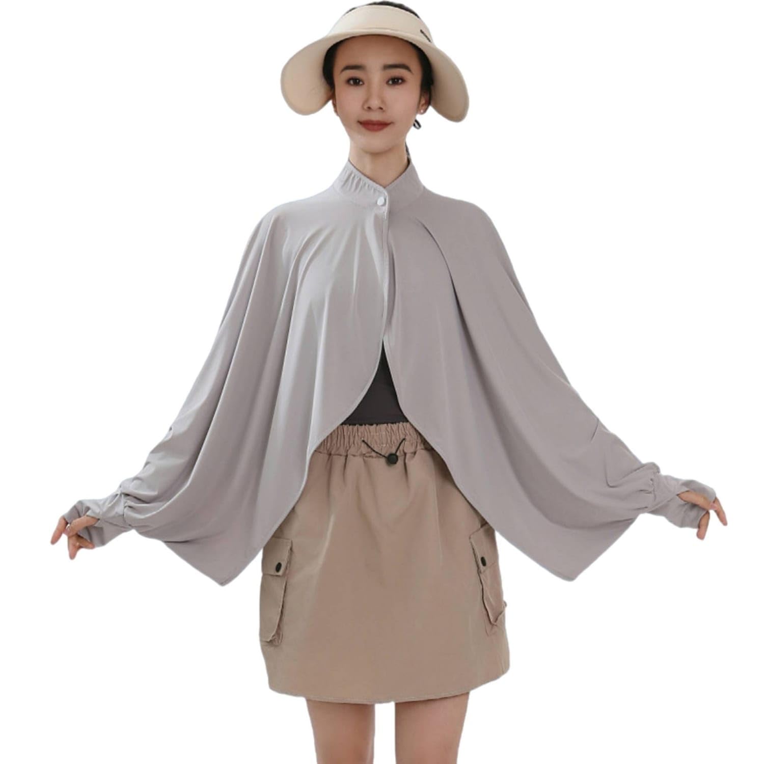 UJEAVETTE Lightweight Sun Protection Cape Breathable Cover-up Cape Drapey Material Outerwear Wide Sleeves for Women, Outdoor, Light Gray, Fairy Shawl-image-47
