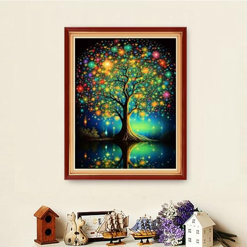Image of Dooxvey Cross Stitch Kits for Adults Stamped Full Range of Embroidery Starter Kits for Beginners 11CT Printed Cross Stitch Patterns Needlepoint Kits Stamped Crossstitching-Noctilucent Tree 16x20 inch