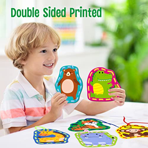 Spritegru GRU272 9 Pieces Kids Lacing Cards, Double Sided Sewing Cards In 9 Wild Animals With 9 Colorful Laces, Imagination Development Lacing Toys Games thumb #3
