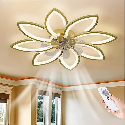 Ventilateur plafond design pétales créatives avec plafonnier LED dimmable