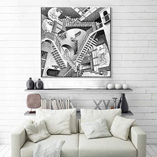 Giallobus - Schilderijen - Maurits Cornelis Escher - Relativiteit - Standaard frame canvas - 100x100 - Klaar om op te hangen - Moderne schilderijen voor thuis - Afbeelding 3