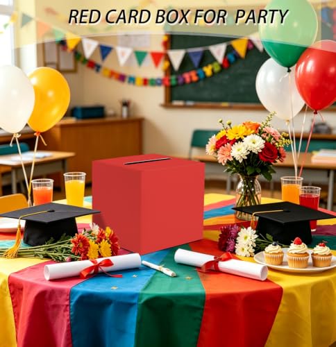 Image of SietDESEO Red Card Box with Slot Money Gift Card Box Holder for Party Wedding Reception Birthday Graduation Bridal Shower Baby Shower Diaper Raffle Box
