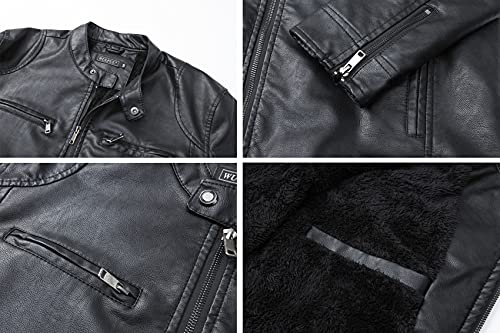 Wulful Men's Vintage Stand Collar Leather Jacket Motorcycle Pu Faux Leather Outwear #TOP3