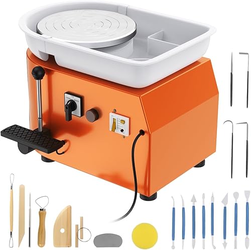 ANBULL Máquina de rueda de cerámica, cerámica eléctrica de 9.8 in, máquina formadora de trabajo con palanca ajustable y pedal de palanca de pies
