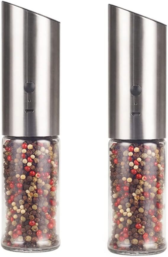 Electric Salt and Pepper Grinder Mill Rechargeable, USB Automatic Peppermills Set, Adjustable Grind Coarseness, Refillable Auto Peppercorn Shaker
