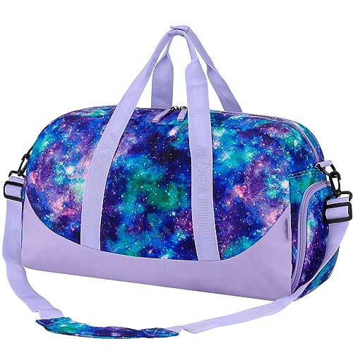 Image of Choco Mocha Kids Duffle Bag, Girls Overnight Travel Bags for Kid with Shoes Compartment, Large Weekender Bag for Sleepover, Galaxy-Purple, Large, Duffle Only