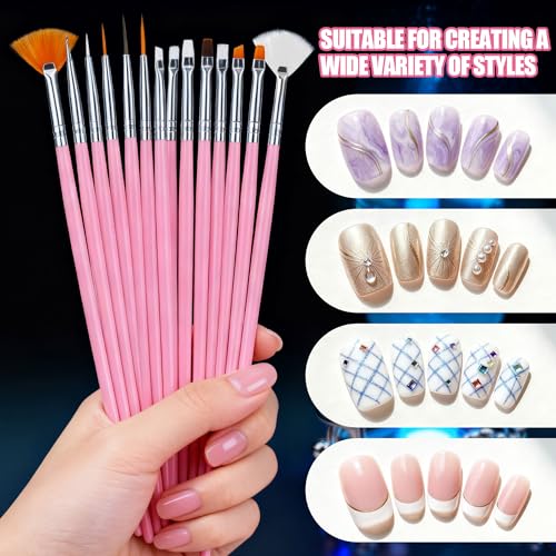 Image of Artdone Nail Art Brushes With Nail Stands Nail Art Tool Set, Dotting Tools, Dust Brush,Striping Brushes for Long Lines, Drawing Pen For Gel Polish Design supply