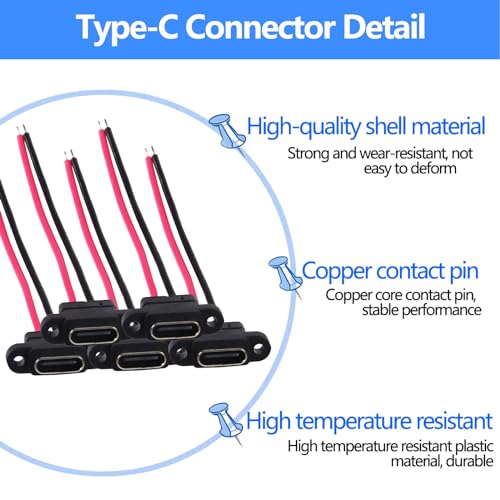 Conector USB Tipo C 2 Pin Hembra 5 piezas miniatura 3
