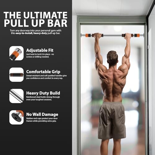 ZENO Pull Up Bar | Pull Up Bar Doorway 72-102CM | Door Pull Up Bars for Push Ups, Chin Ups, Press Ups, Stretching | Heavy Duty & Adjustable | Easy To Install | Soft Comfortable Grip - Image 3