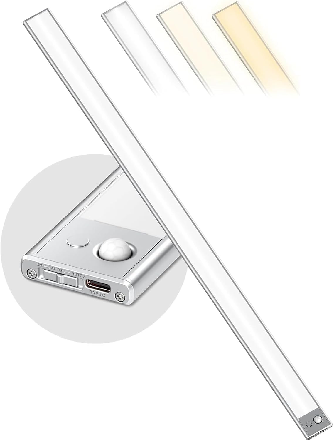 GMEKA 24 Inch Under Cabinet Kitchen Lights, 216 LEDs Motion Sensor Indoor Light, 4500mAh Rechargeable, 3 Color Dimmable Magnetic Wardrobe Closet Light for Kitchen Counter Stair