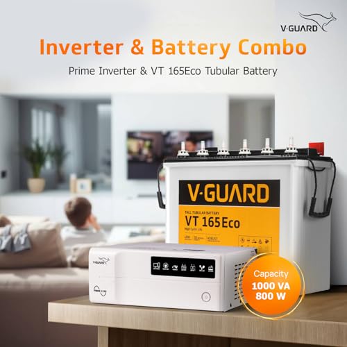 Image of V-Guard Inverter & Battery Combo (1150 Pure Sine Wave 1000VA /12V Inverter, VT 165 ECO 152 Ah Tall Tubular Battery) for Home, Office & Shops