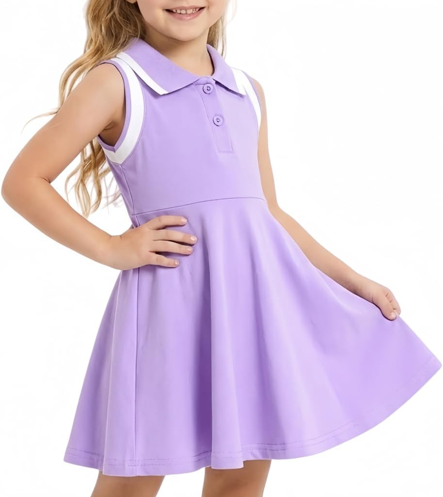 WISREMT Girls Tennis Dress - Athletic Polo Sleeveless Summer Dress with Breathable Fabric for Active Kids Golf School Sports