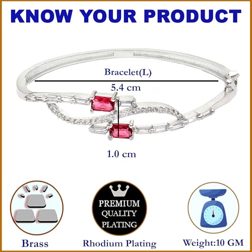 Image of ZENEME Rhodium-Plated American Diamond Studded Flower Patterned Kada Bracelet For Girls and Women
