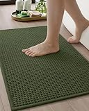 Color&Geometry Green Chenille Bathroom Rugs- Non Slip, Absorbent, Quick Dry, Thin, Washable- 16'x24' Small Bath Mat Carpet Bath Rugs for Bathroom Floor, Shower, Sink, Vanity