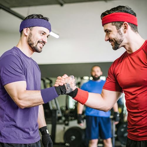 Image of Yolev 3Pieces Sweatband Set, Sports Headband and Wristbands, Set of 1 Headband and 2 Wristbands, for Athletic Men and Women, Black and Neon Green, One Size(Purple)