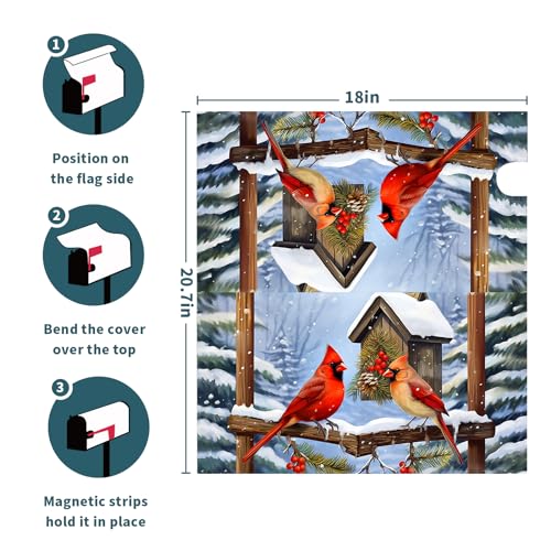 Image of Winter Mailbox Covers Magnetic Red Cardinal Birds Winter Mailbox Wraps Standard Size 18x21in Holiday Garden Post Box Cover Decor for Home Garden Outdoor Yard