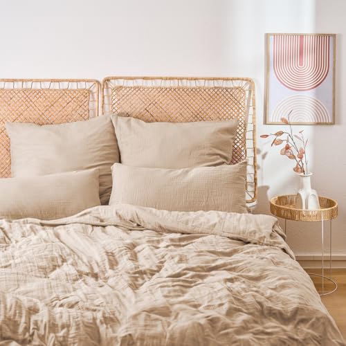 Blumtal Juego de ropa de cama de muselina 200 x 220 cm y 2 fundas 40 x 80 cm, con certificado Öko-Tex, ropa de cama extrasuave, lavable a máquina a 40 °