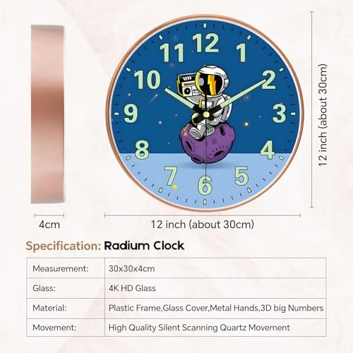 Image of WHISKET - 12 Inch | Luxury Designer Radium Wall Clock with Night Glow Numbers - Silent Analog Clock with Elegant Floral Design for Living Room, Bedroom & Office Decor. (Radium Radio)
