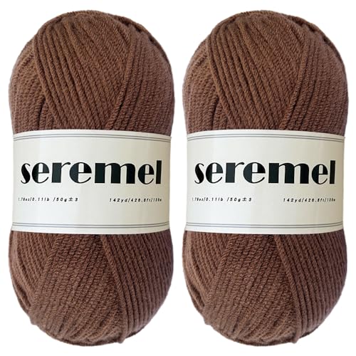 Image of Seremel 4-Ply Acrylic Soft Yarn, 2 Skeins Crochet /Knitting Yarn(Coffee)